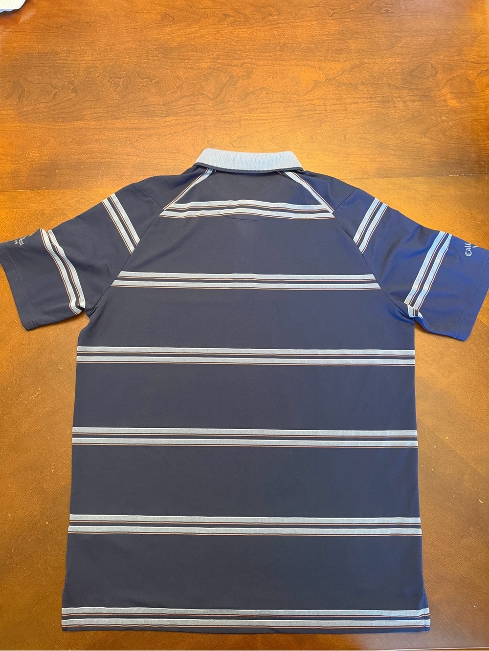 Callaway Opti-Dri Men's Large Golf Polo Navy Striped Stretch Meadowest Golf Club - Picture 3 of 14